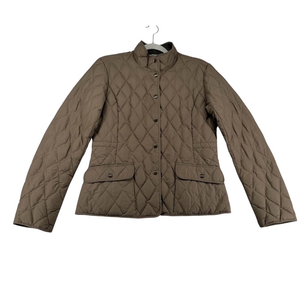 Eddie Bauer Quilted 550 Goose Down Puffer Snap Jacket Womens Medium Tall Brown